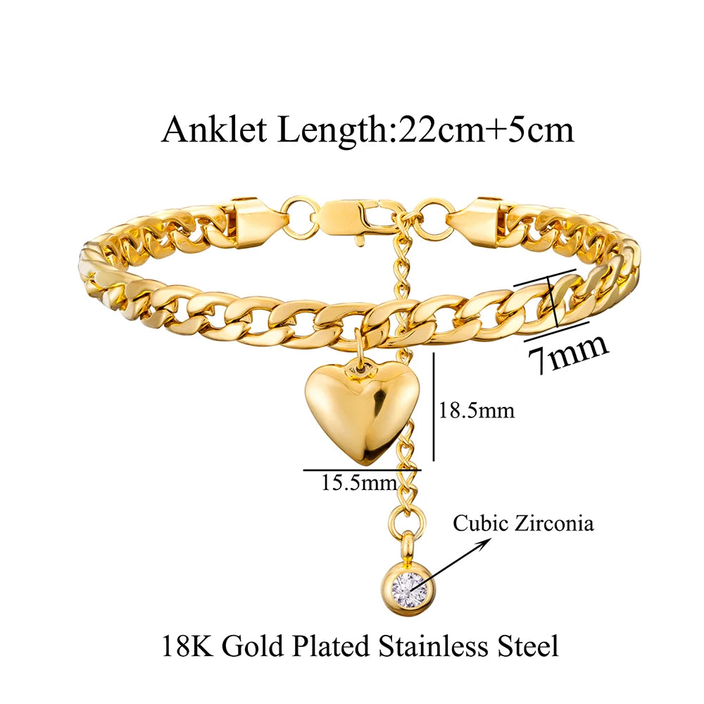 Anklet for Women Gold Color Stainless Steel Cuban Link Ankle Bracelets Summer 2022 Fashion Leg Chain Beach Foot Jewelry Ancklets