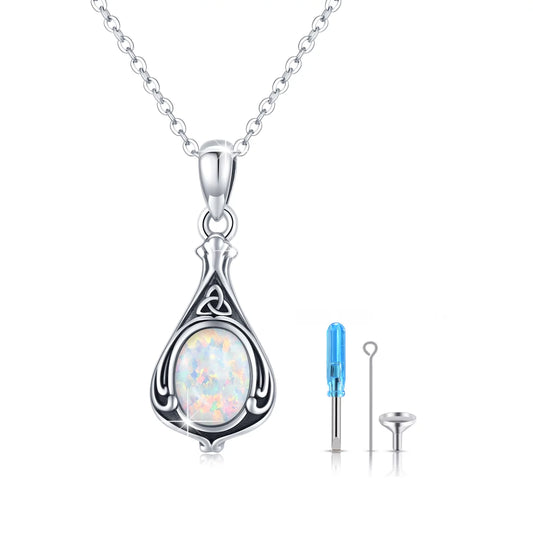 Opal Urn Necklace 925 Sterling Silver Teardrop Urn for Ashes Pendant Necklaces with 18+2'' Chain Embedded Opal Memorial Jewelry Gift for Women Girls Daughter Grandma Grandpa Dog Cat