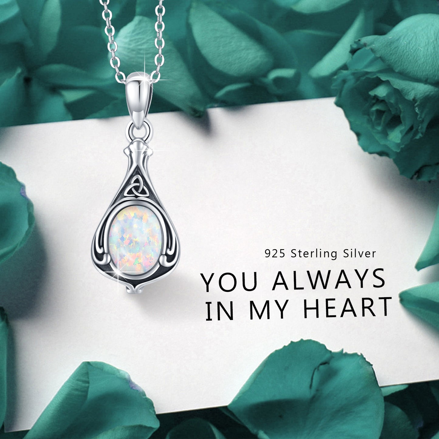 Opal Urn Necklace 925 Sterling Silver Teardrop Urn for Ashes Pendant Necklaces with 18+2'' Chain Embedded Opal Memorial Jewelry Gift for Women Girls Daughter Grandma Grandpa Dog Cat