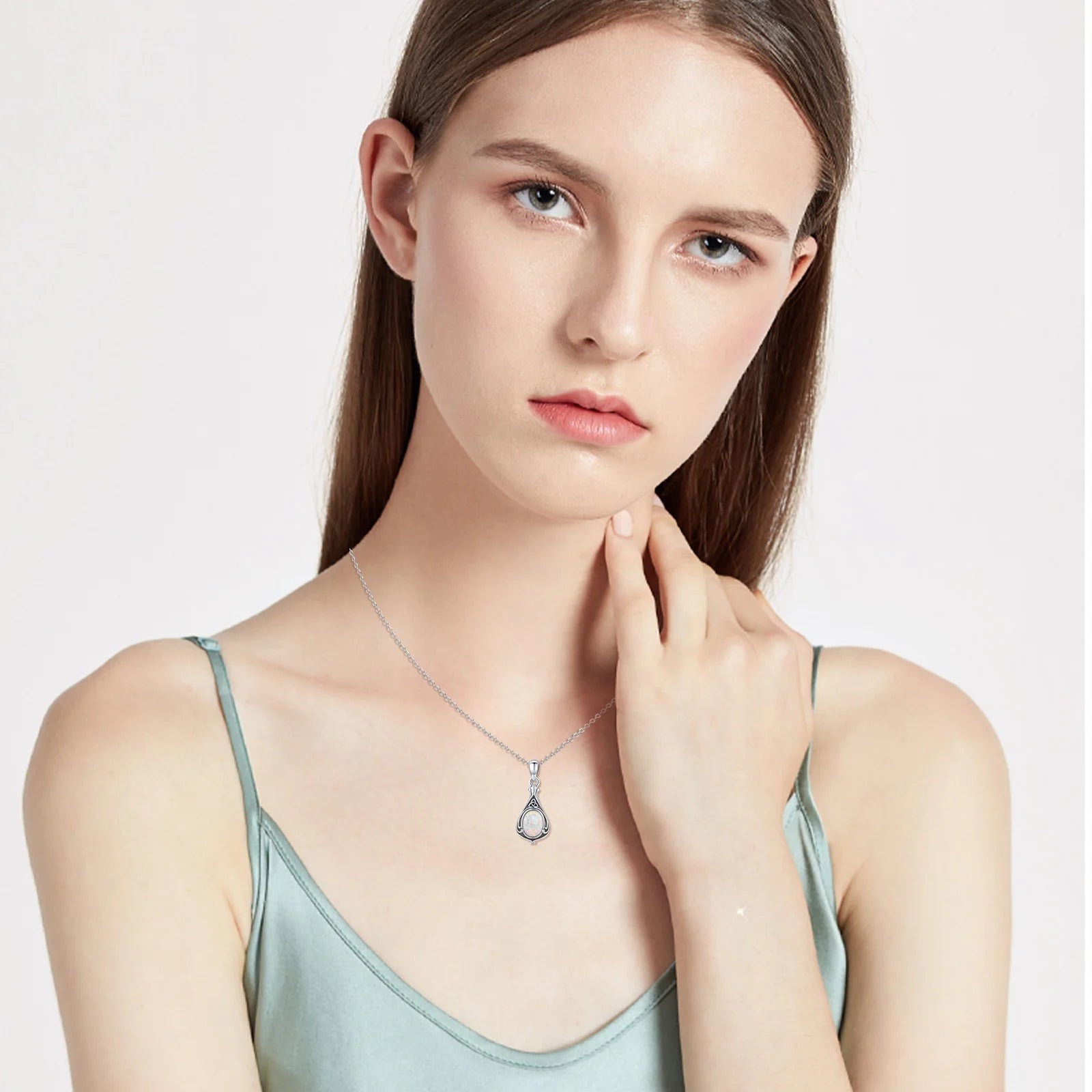Opal Urn Necklace 925 Sterling Silver Teardrop Urn for Ashes Pendant Necklaces with 18+2'' Chain Embedded Opal Memorial Jewelry Gift for Women Girls Daughter Grandma Grandpa Dog Cat
