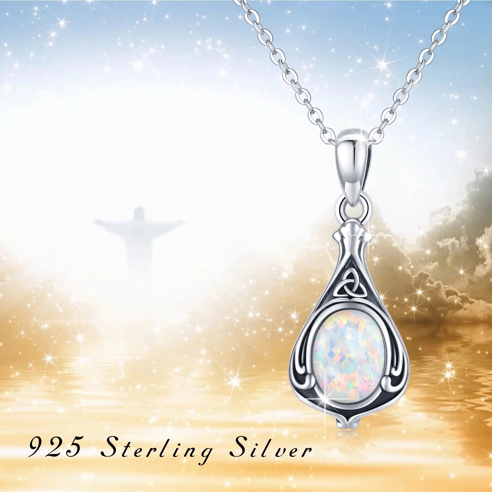 Opal Urn Necklace 925 Sterling Silver Teardrop Urn for Ashes Pendant Necklaces with 18+2'' Chain Embedded Opal Memorial Jewelry Gift for Women Girls Daughter Grandma Grandpa Dog Cat